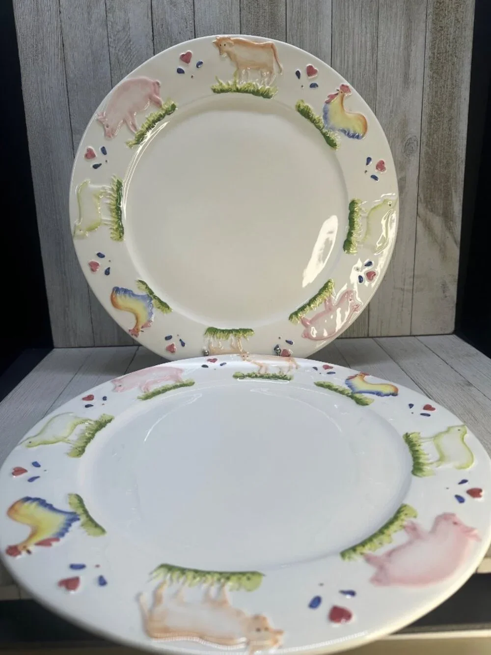 Vtg Stefani Farmhouse Animals Pig Rooster Cow 12.5